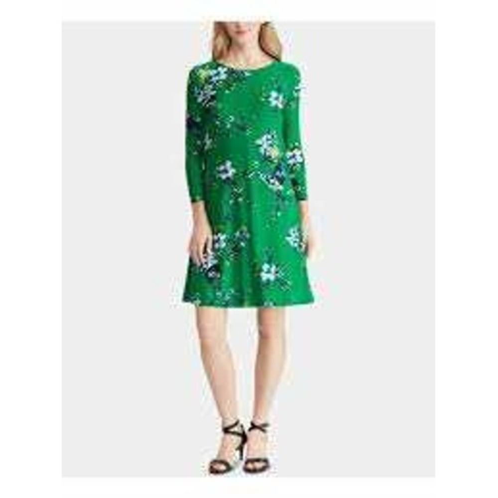 Lauren Ralph Lauren Green Floral Print A Line Dress Size 12